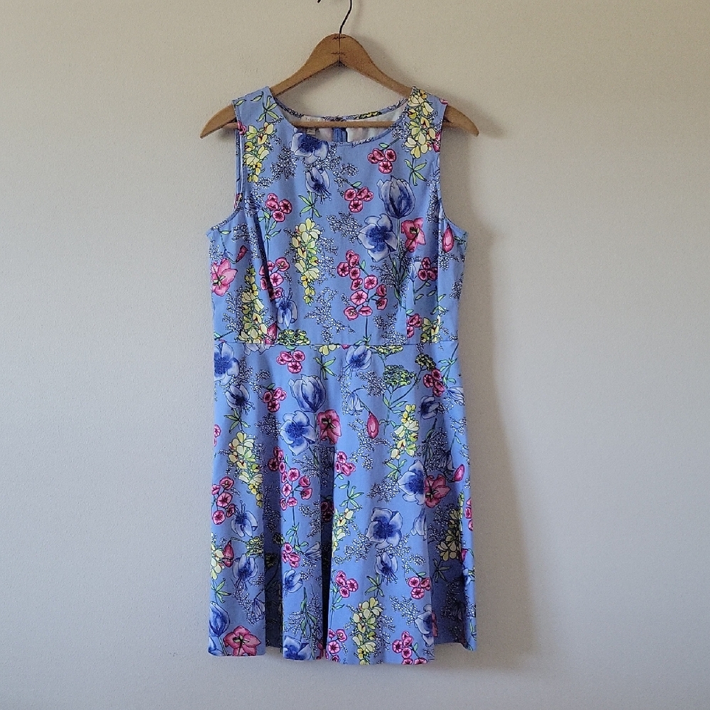 Talbots Blue Floral A-Line‎ Dress Size 14P  *PETITE*